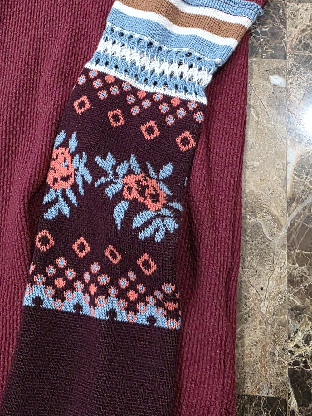 We The Free Burgundy Long Sleeve with Patterned Cuffs Small - Picture 5 of 6